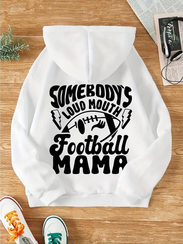 Women's Letter Print Drop Shoulder Hoodie, Fashion Casual Drawstring Pocket Hooded Sweatshirt for Daily Holiday Outdoor...