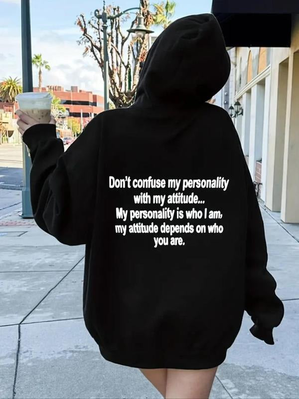 Women's Letter Print Drop Shoulder Hoodie, Fashion Casual Drawstring Pocket Hooded Sweatshirt for Daily Holiday Outdoor...