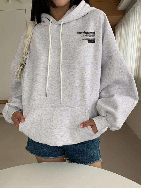 Women's Letter Print Drop Shoulder Hoodie, Fashion Casual Drawstring Pocket Hooded Sweatshirt for Daily Holiday Outdoor...