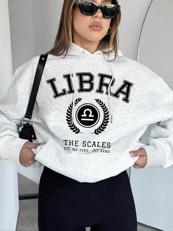 Women's Letter Print Drop Shoulder Hoodie, Fashion Casual Drawstring Pocket Hooded Sweatshirt for Daily Holiday Outdoor...