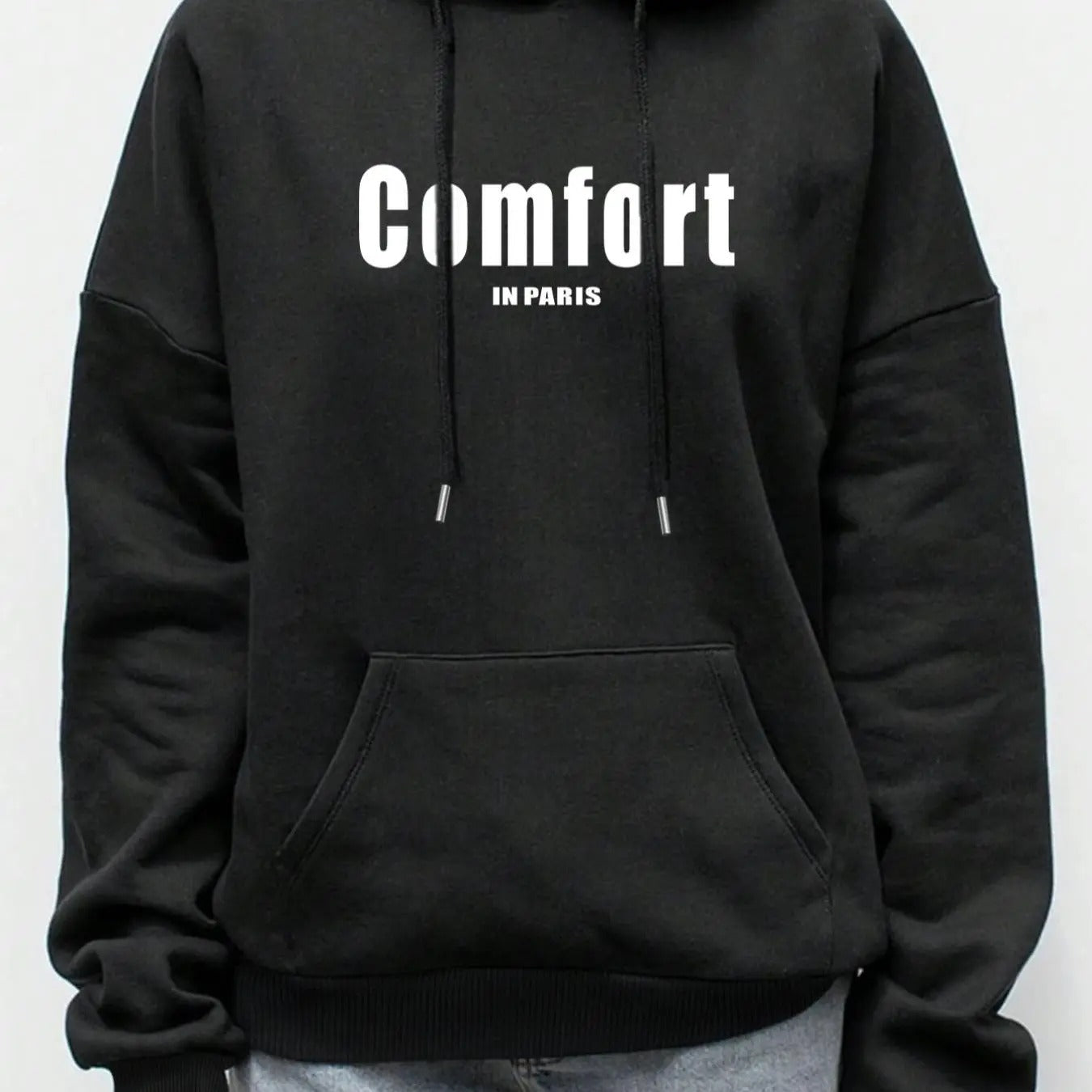 Women's Letter Print Drop Shoulder Hoodie, Fashion Casual Drawstring Pocket Hooded Sweatshirt for Daily Holiday Outdoor...