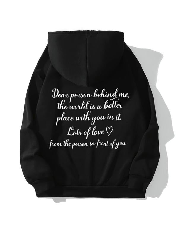 Women's Letter Print Drop Shoulder Hoodie, Fashion Casual Drawstring Pocket Hooded Sweatshirt for Daily Holiday Outdoor...
