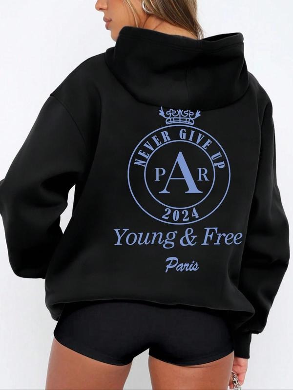 Women's Letter Print Drop Shoulder Hoodie, Fashion Casual Half Zip Hooded Sweatshirt for Daily Holiday Outdoor Wear,...