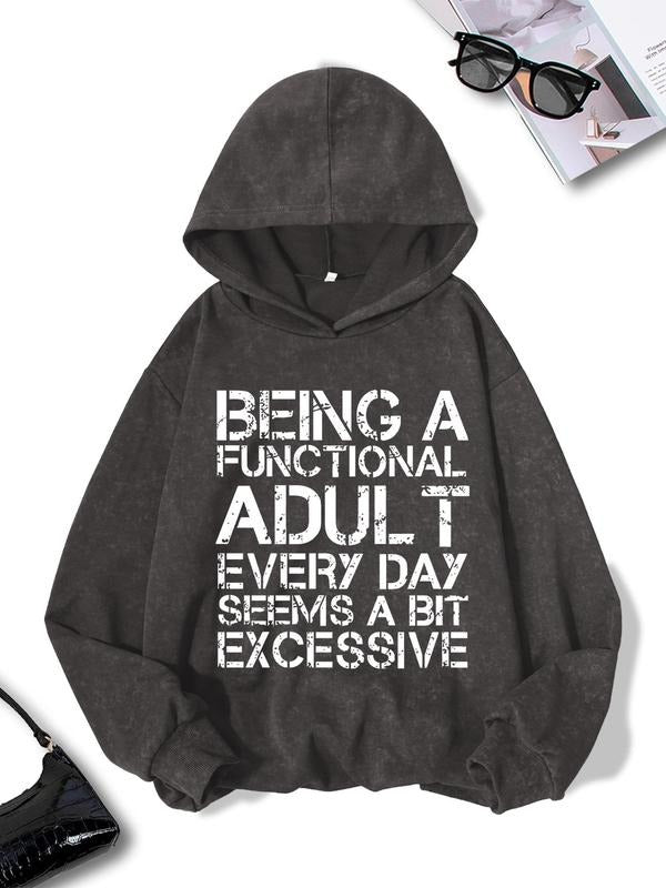Women's Letter Print Drop Shoulder Hoodie, Fashion Casual Hooded Sweatshirt for Daily Holiday Outdoor Wear, Ladies...
