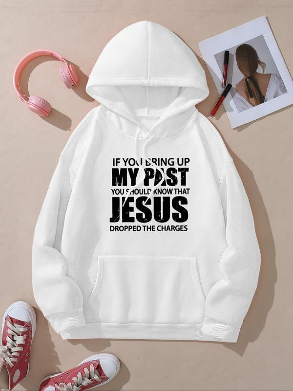 Women's Letter Print Drop Shoulder Hoodie, Fashion Casual Hooded Sweatshirt for Daily Holiday Outdoor Wear, Ladies...