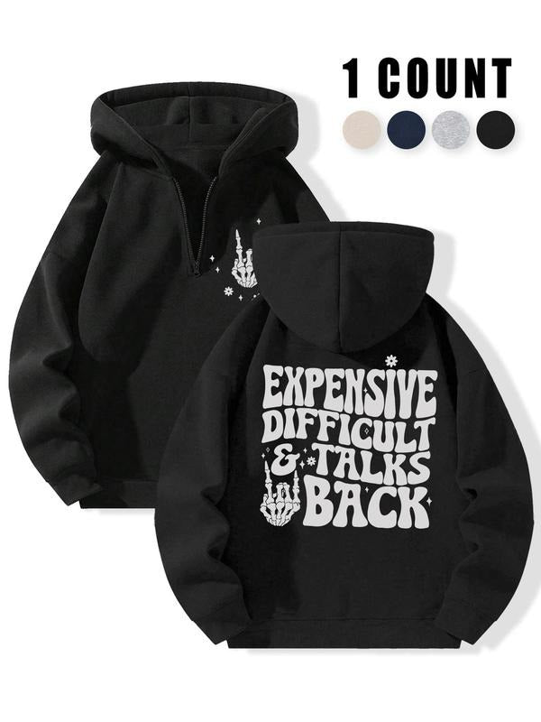 Women's Letter Print Drop Shoulder Hoodie, Fashion Casual Hooded Sweatshirt for Daily Holiday Outdoor Wear, Women...