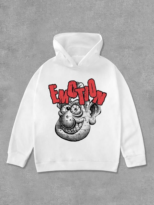 Letter Print Drop Shoulder Casual Long Sleeve Hooded Daily Outdoor Fall & Winter T-Shirts, Hoodie, Sweatshirt