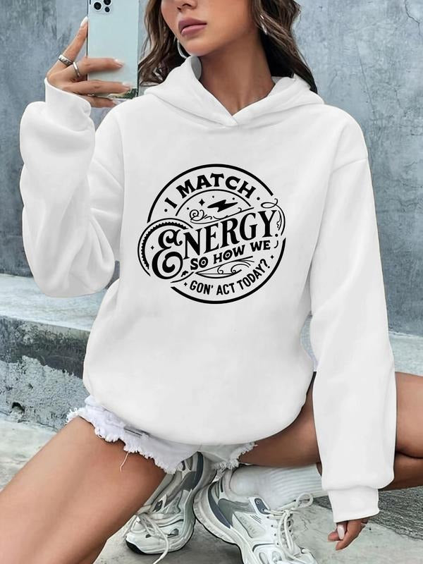 Women's Letter Print Drop Shoulder Hoodie, Fashion Casual Long Sleeve Hooded Sweatshirt for Daily Holiday Outdoor Wear,...