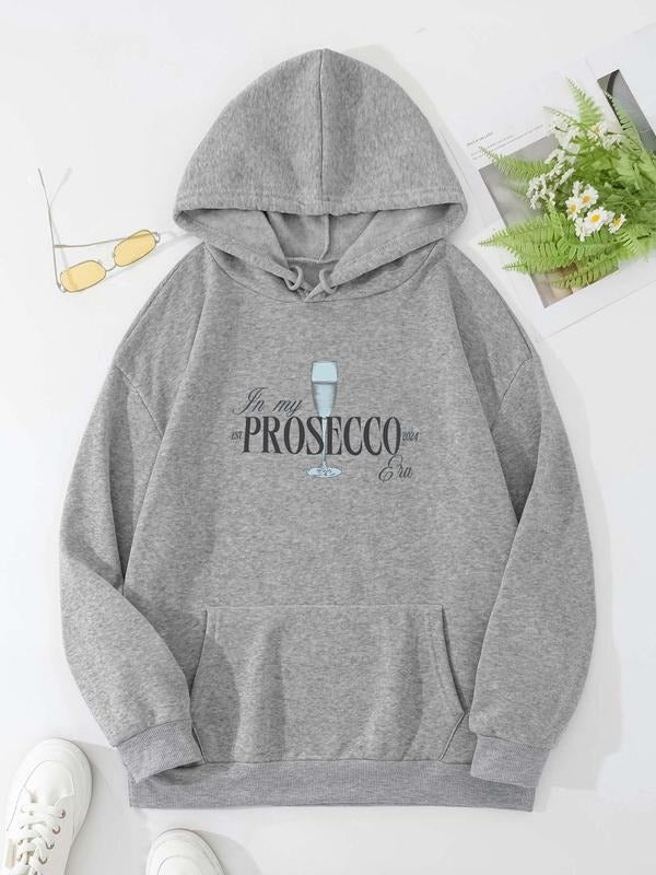 Women's Letter Print Drop Shoulder Hoodie, Fashion Casual Pocket Hooded Sweatshirt for Daily Holiday Outdoor Wear, Women...
