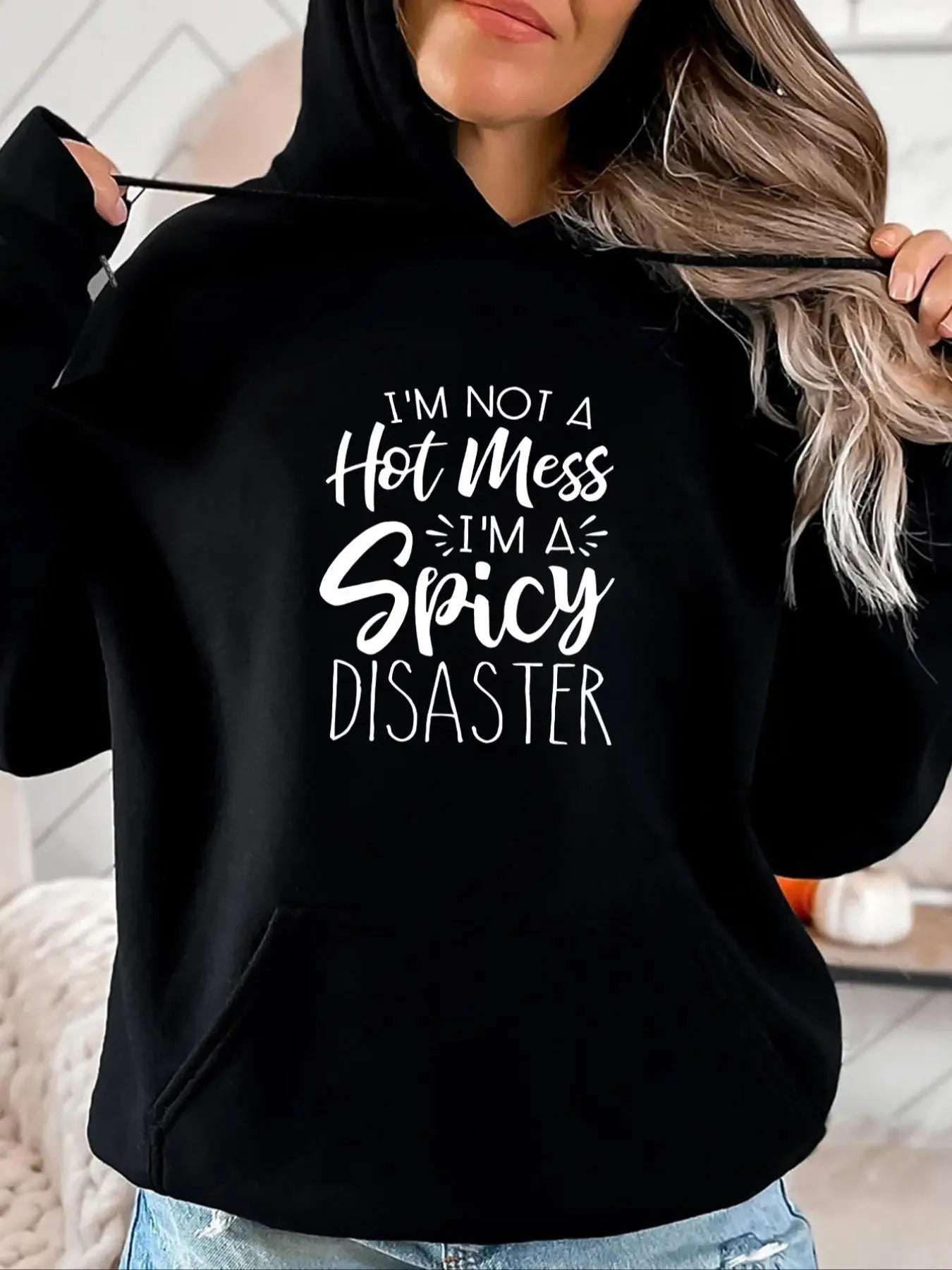 Women's Letter Print Drop Shoulder Hoodie, Fashion Drawstring Pocket Hooded Sweatshirt For Daily Wear, Casual Ladies...