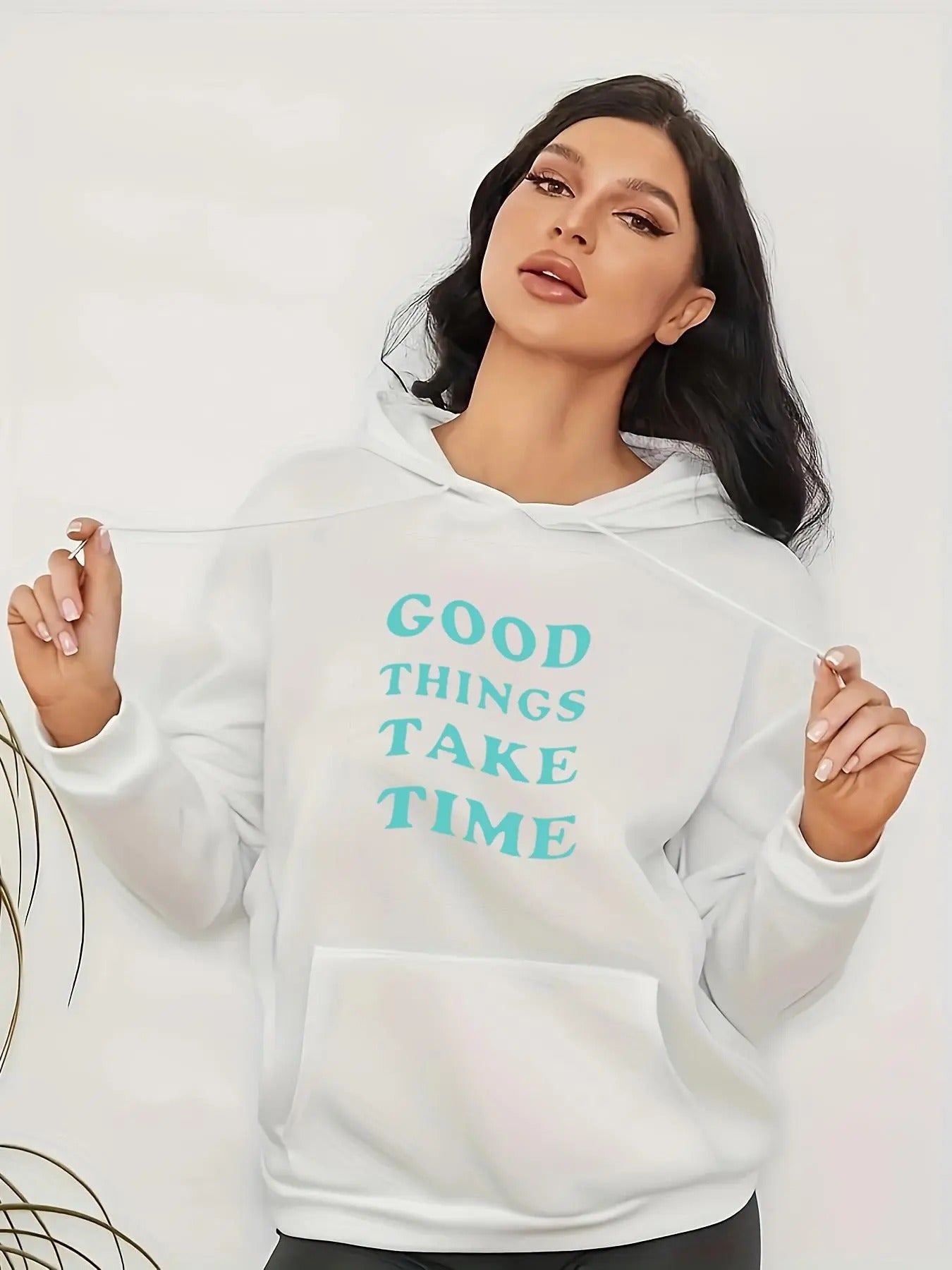Women's Letter Print Drop Shoulder Hoodie, Fashion Drawstring Pocket Sweatshirt for Daily Wear, Ladies Spring & Fall...