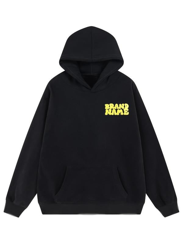Women's Letter Print Drop Shoulder Kangaroo Pocket Hoodie, Fashion Casual Hooded Sweatshirt for Daily Holiday Outdoor...