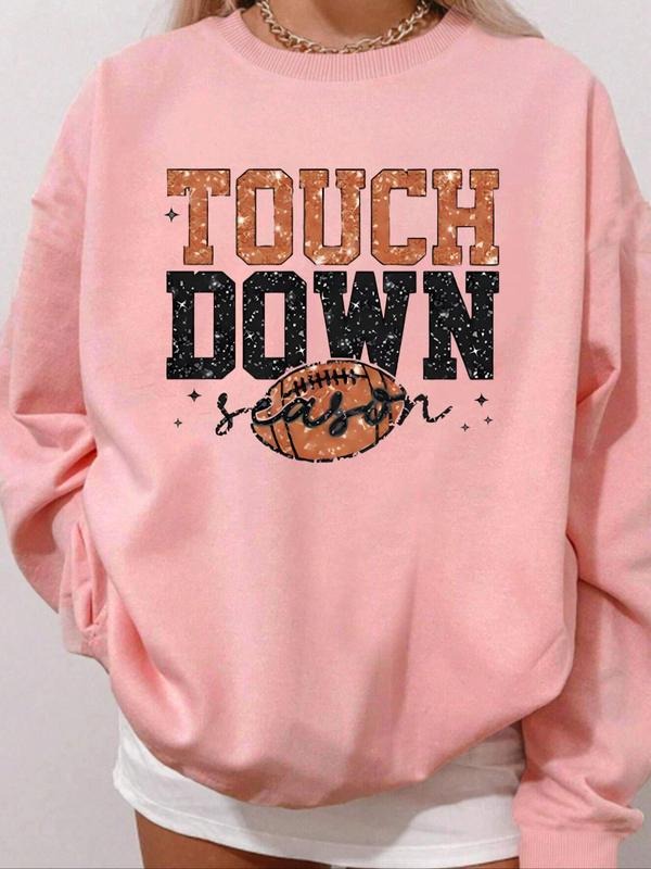 Women's Letter Print Drop Shoulder Pullover, Casual Long Sleeve Crew Neck Sweatshirt for Fall & Winter, Fashion Women's...