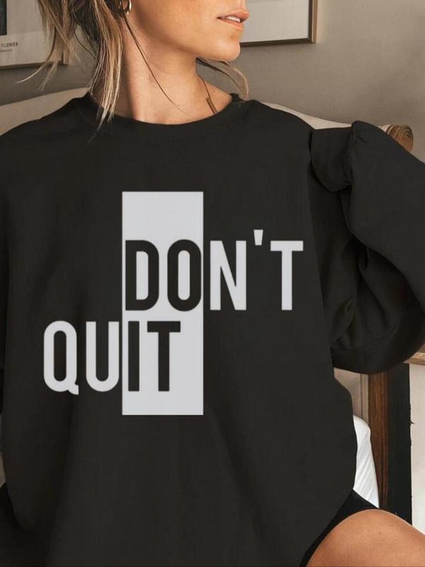 Women's Letter Print Drop Shoulder Pullover, Casual Long Sleeve Crew Neck Sweatshirt for Fall & Winter, Fashion Women's...