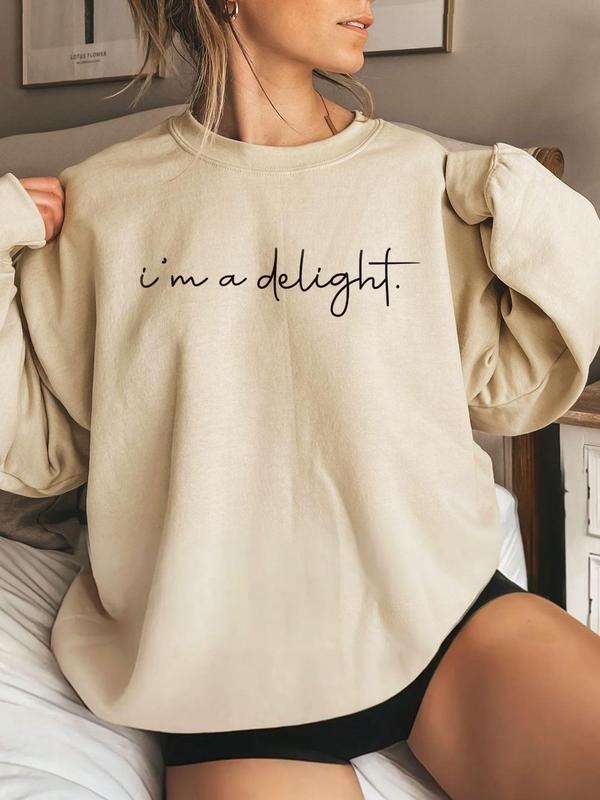 Women's Letter Print Drop Shoulder Pullover, Casual Long Sleeve Round Neck Sweatshirt for Daily Wear, Ladies Clothes for...