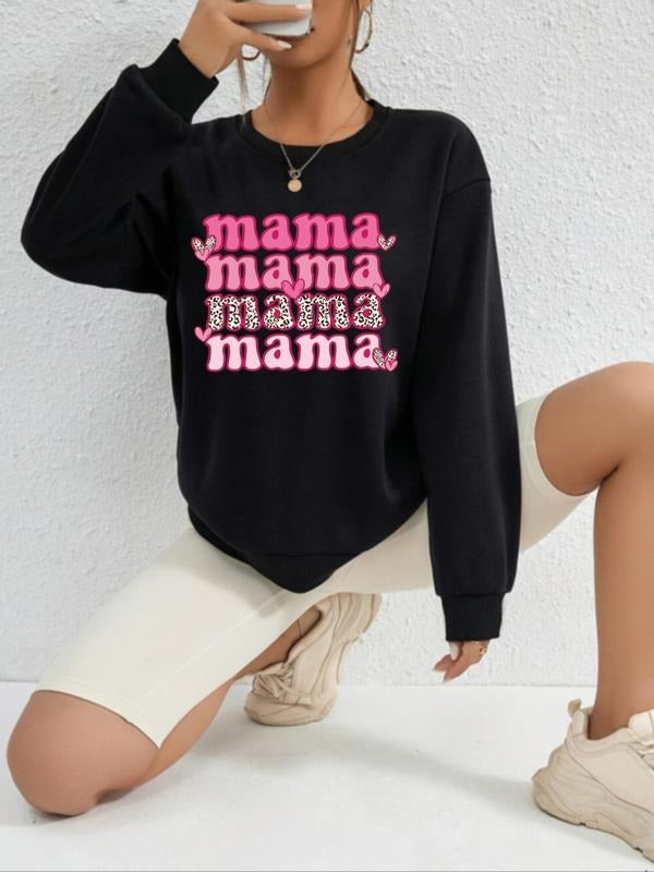 Women's Letter Print Drop Shoulder Pullover, Fashion Casual Crew Neck Sweatshirt for Daily Holiday Outdoor Wear, Women...