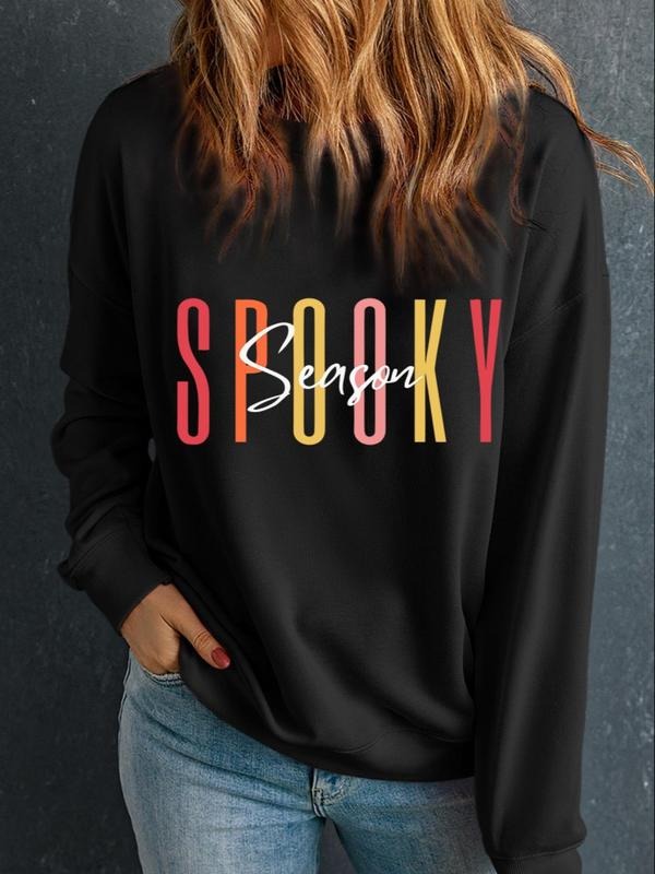 Women's Letter Print Drop Shoulder Pullover, Fashion Casual Crew Neck Sweatshirt for Daily Holiday Outdoor Wear, Women...