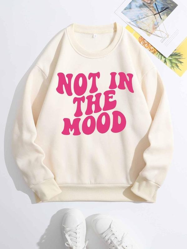 Women's Letter Print Drop Shoulder Sweatshirt, Casual Long Sleeve Round Neck Pullover For Fall & Winter, Women's Clothes...