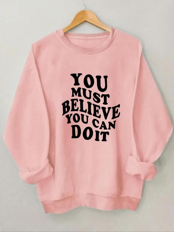 Women's Letter Print Drop Shoulder Sweatshirt, Casual Long Sleeve Round Neck Pullover For Spring & Fall, Fashion Women's...