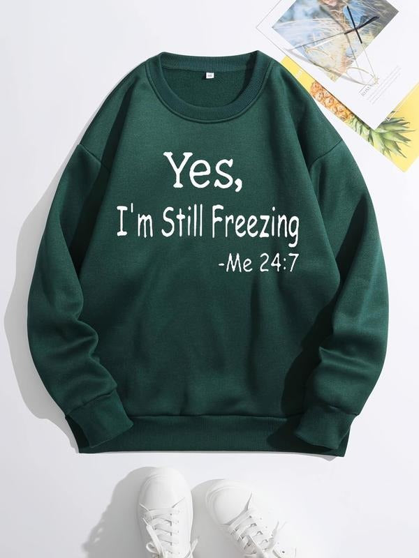 Women's Letter Print Drop Shoulder Sweatshirt, Casual Long-Sleeve Round Neck Pullover For Spring & Fall, Women's Clothes...