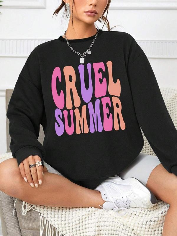 Women's Letter Print Drop Shoulder Sweatshirt, Casual Long Sleeve Round Neck Pullover for Daily Wear, Ladies Clothes for...