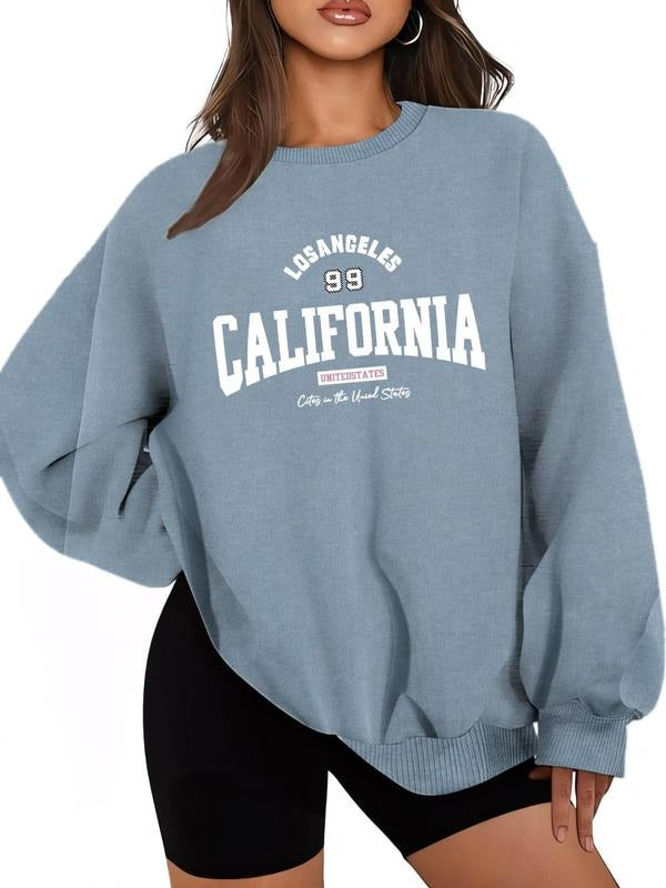 Women's Letter Print Drop Shoulder Sweatshirt, Casual Long Sleeve Round Neck Pullover for Daily Wear, Ladies Clothes for...