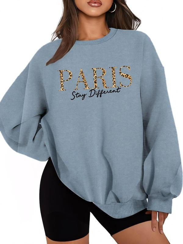 Women's Letter Print Drop Shoulder Sweatshirt, Casual Long Sleeve Round Neck Pullover for Daily Wear, Ladies Clothes for...