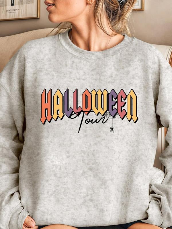 Women's Letter Print Drop Shoulder Sweatshirt, Casual Long Sleeve Round Neck Pullover for Daily Wear, Ladies Clothes for...