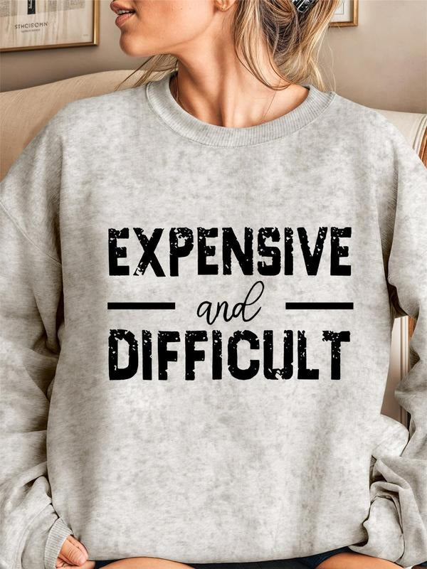 Women's Letter Print Drop Shoulder Sweatshirt, Casual Long Sleeve Round Neck Pullover for Daily Wear, Ladies Clothes for...