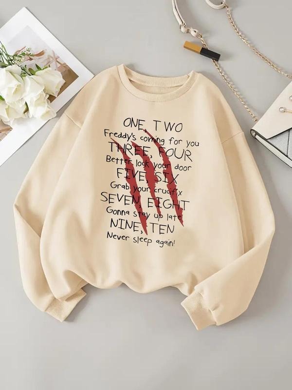 Women's Letter Print Drop Shoulder Sweatshirt, Casual Long Sleeve Round Neck Pullover for Daily Wear, Ladies Clothes for...