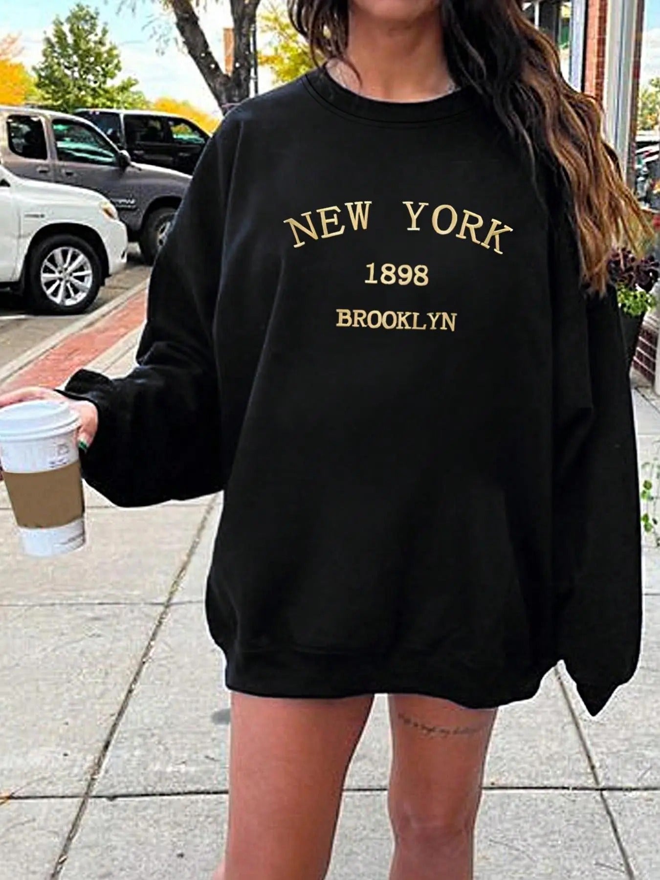 Women's Letter Print Drop Shoulder Sweatshirt, Casual Long Sleeve Round Neck Pullover for Daily Wear, Ladies Clothes for...