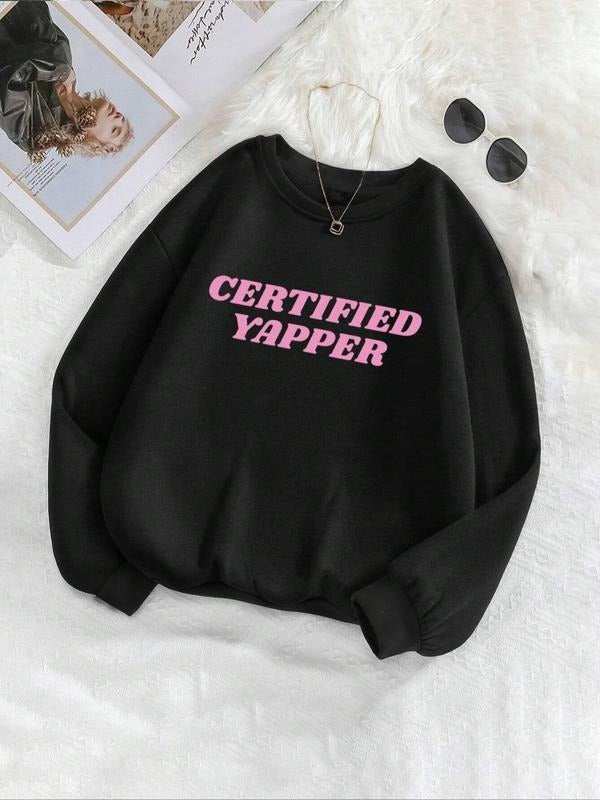 Women's Letter Print Drop Shoulder Sweatshirt, Casual Long Sleeve Round Neck Pullover for Fall & Winter, Ladies Clothes...