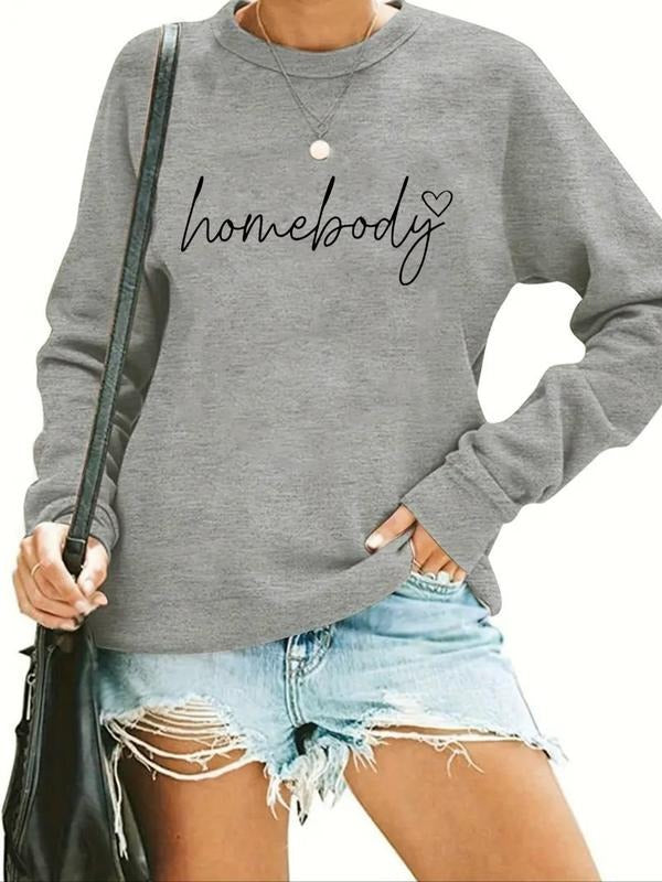 Women's Letter Print Drop Shoulder Sweatshirt, Casual Long Sleeve Round Neck Pullover for Fall & Winter, Ladies Clothes...