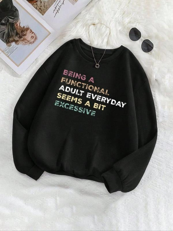 Women's Letter Print Drop Shoulder Sweatshirt, Casual Long Sleeve Round Neck Pullover for Fall & Winter, Ladies Clothes...