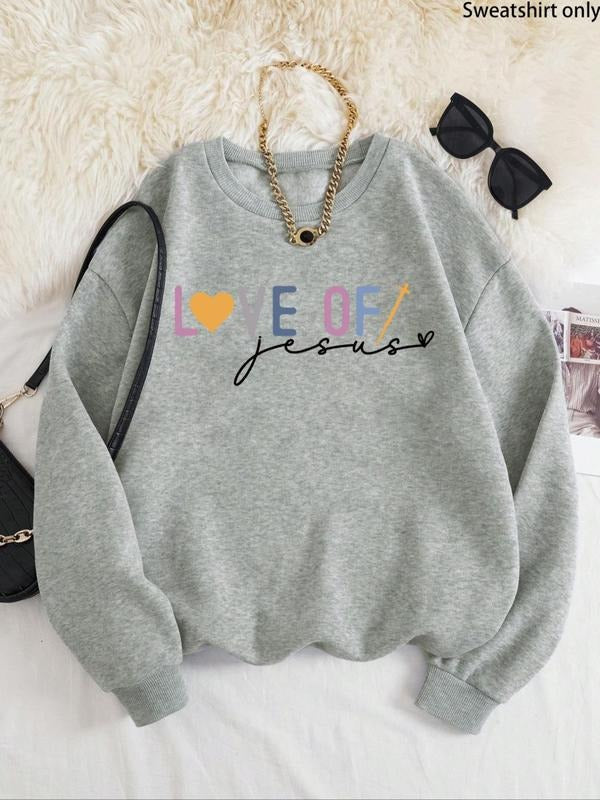 Women's Letter Print Drop Shoulder Sweatshirt, Casual Long Sleeve Round Neck Pullover for Fall & Winter, Ladies Clothes...