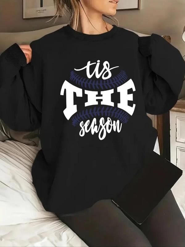 Women's Letter Print Drop Shoulder Sweatshirt, Casual Long Sleeve Round Neck Pullover for Fall & Winter, Ladies Clothes...