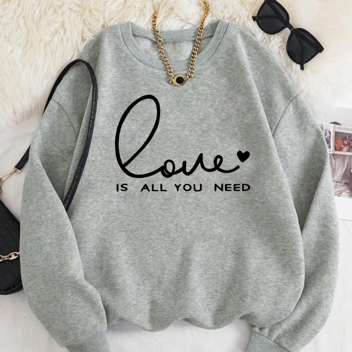Women's Letter Print Drop Shoulder Sweatshirt, Casual Long Sleeve Round Neck Pullover for Fall & Winter, Ladies Clothes...