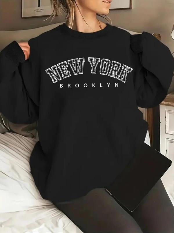 Women's Letter Print Drop Shoulder Sweatshirt, Casual Long Sleeve Round Neck Pullover for Fall & Winter, Ladies Clothes...