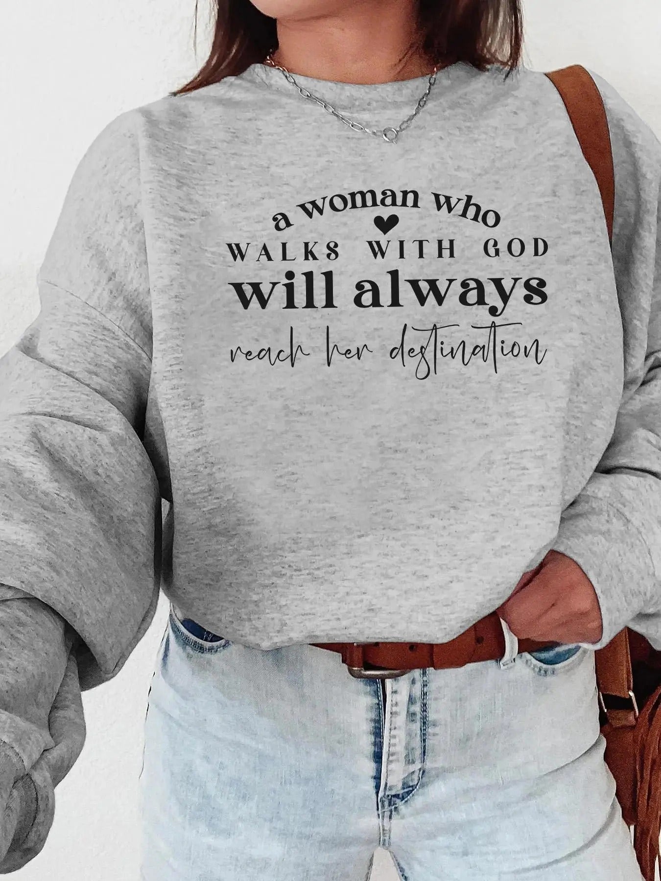 Women's Letter Print Drop Shoulder Sweatshirt, Casual Long Sleeve Round Neck Pullover for Fall & Winter, Ladies Clothes...