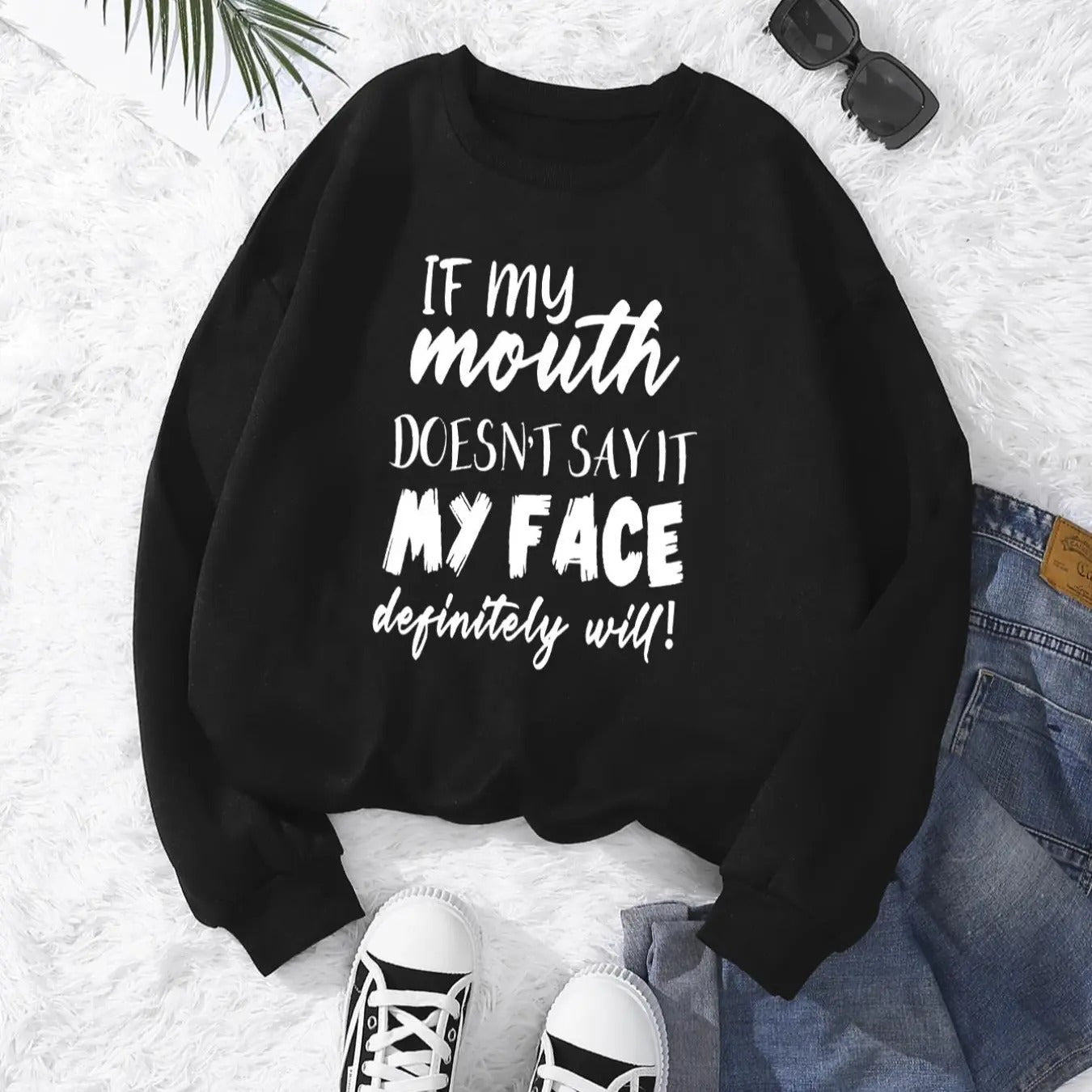 Women's Letter Print Drop Shoulder Sweatshirt, Casual Long Sleeve Round Neck Pullover for Fall & Winter, Ladies Clothes...