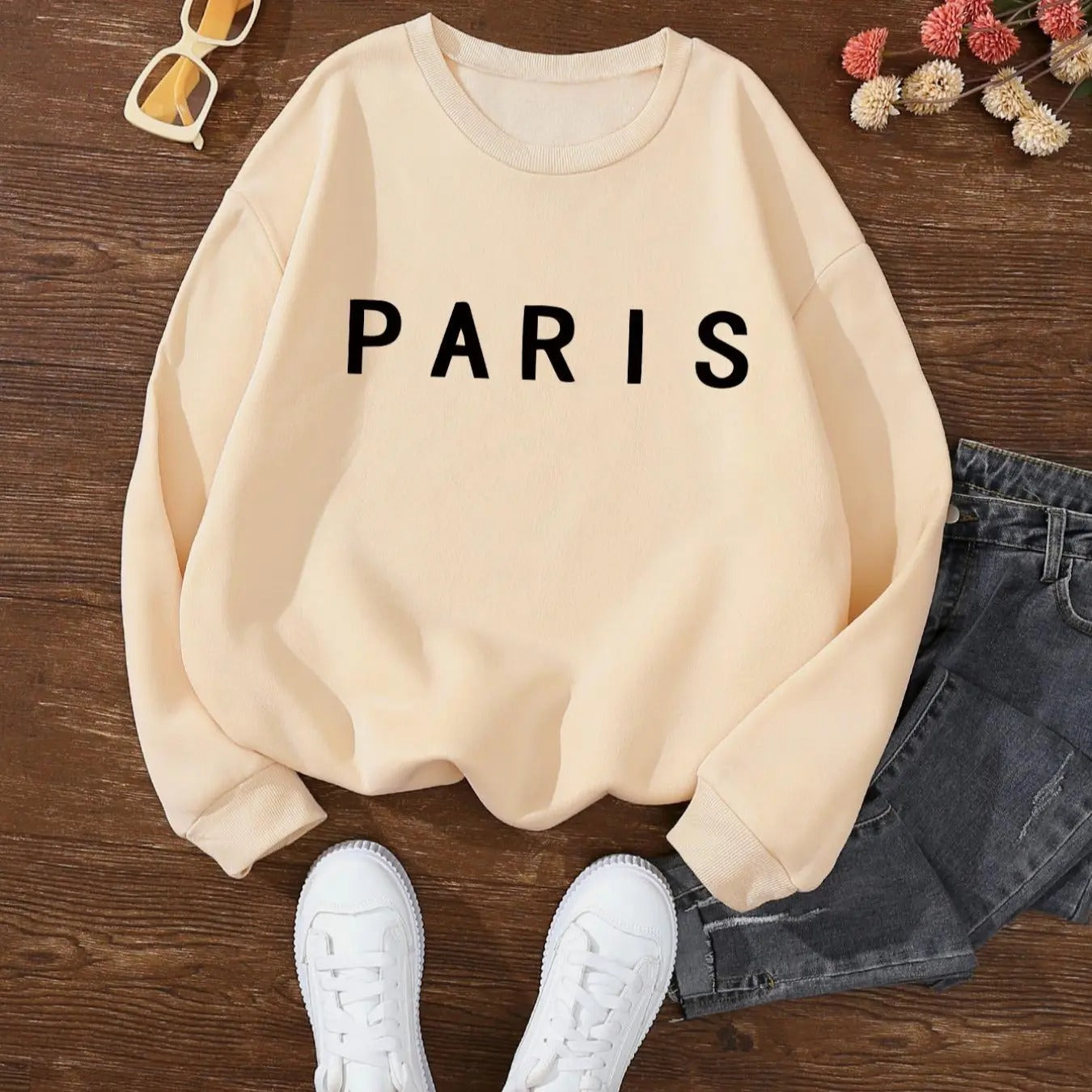 Women's Letter Print Drop Shoulder Sweatshirt, Casual Long Sleeve Round Neck Pullover for Fall & Winter, Ladies Clothes...