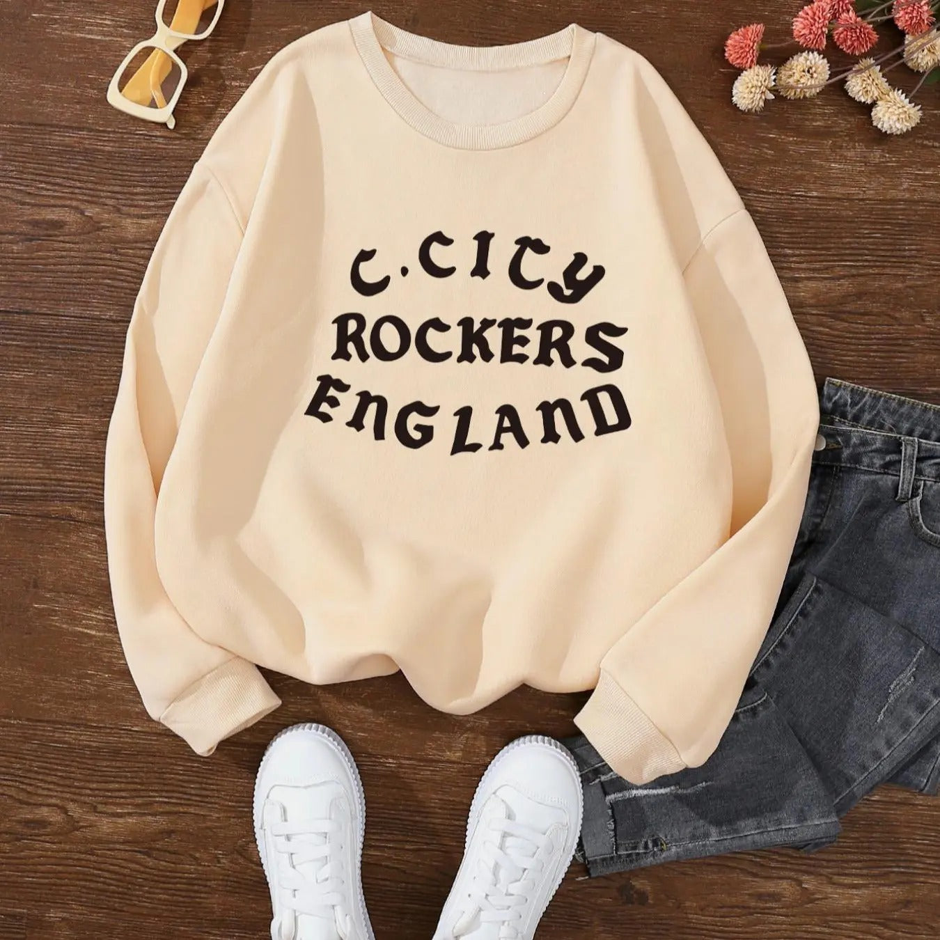 Women's Letter Print Drop Shoulder Sweatshirt, Casual Long Sleeve Round Neck Pullover for Fall & Winter, Ladies Clothes...