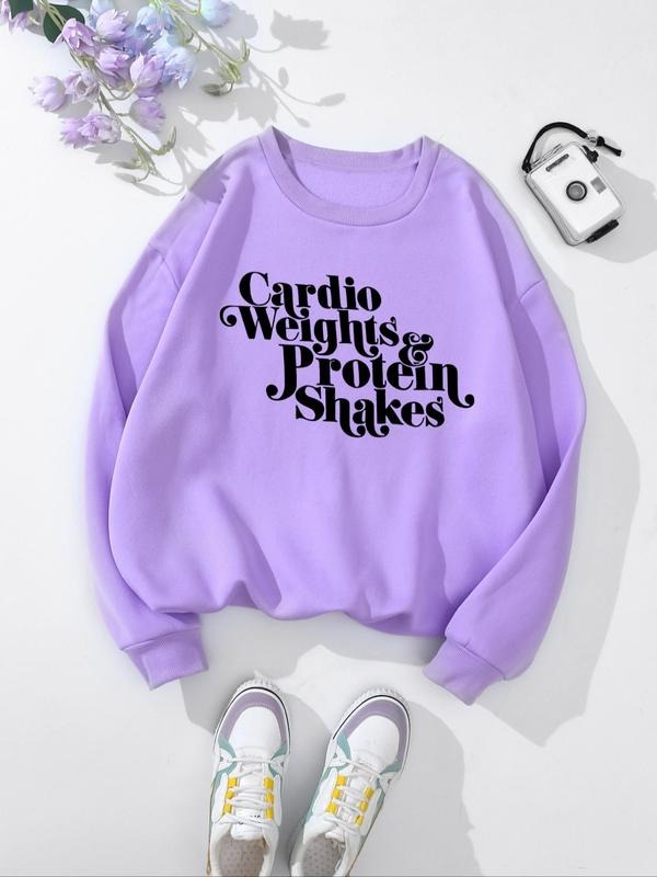 Women's Letter Print Drop Shoulder Sweatshirt, Casual Long Sleeve Round Neck Pullover for Fall & Winter, Ladies Clothes...