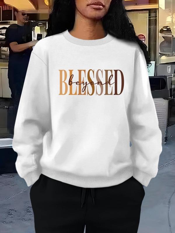 Women's Letter Print Drop Shoulder Sweatshirt, Casual Long Sleeve Round Neck Pullover for Fall & Winter, Ladies Clothes...