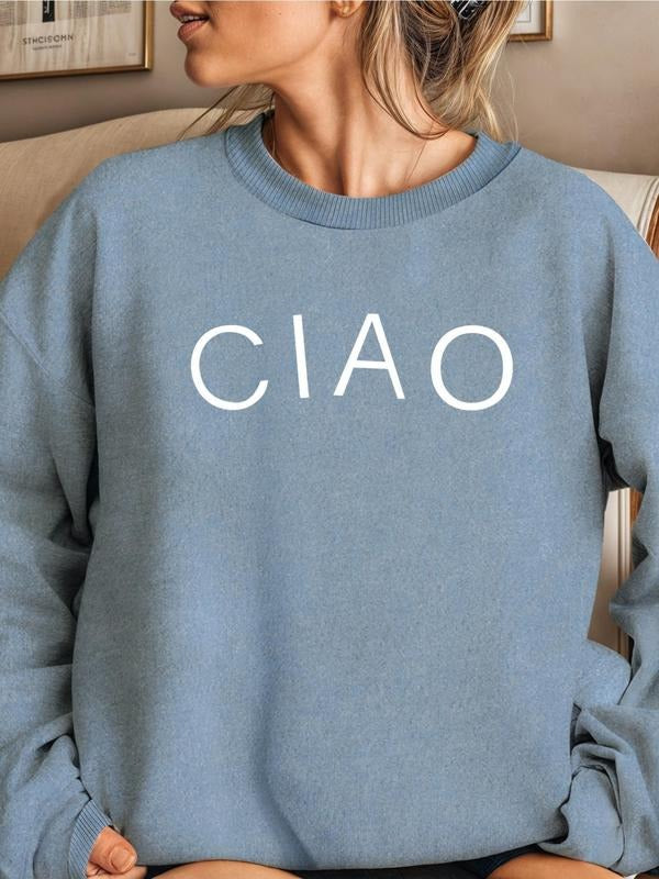 Women's Letter Print Drop Shoulder Sweatshirt, Casual Long Sleeve Round Neck Pullover for Fall & Winter, Ladies Clothes...