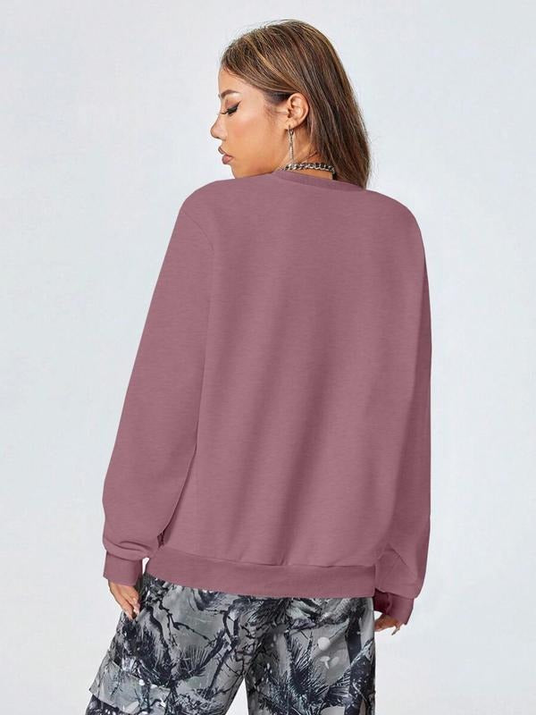 Letter Print Drop Shoulder Casual Long Sleeve Round Neck Fall & Winter Clothes Daily Wearstyle{N002}3 T-Shirts, Hoodie, Sweatshirt