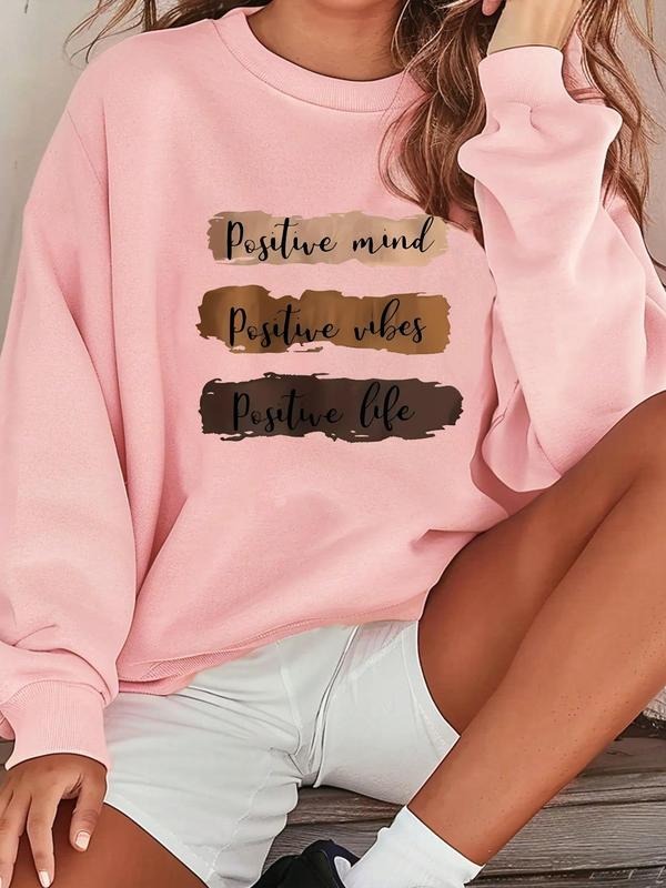 Women's Letter Print Drop Shoulder Sweatshirt, Casual Long Sleeve Round Neck Pullover for Fall & Winter, Women's Clothes...