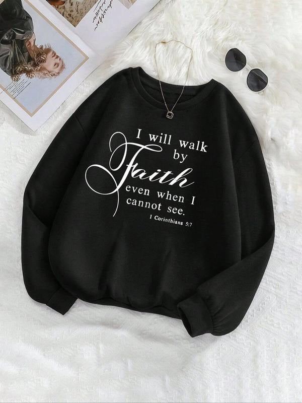 Women's Letter Print Drop Shoulder Sweatshirt, Casual Long Sleeve Round Neck Pullover for Fall & Winter, Women's Clothes...