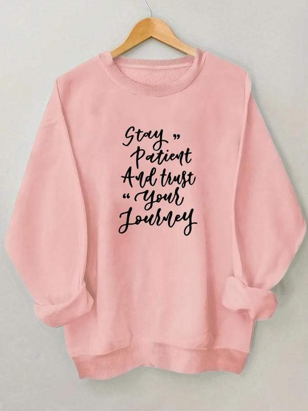 Women's Letter Print Drop Shoulder Sweatshirt, Casual Long Sleeve Round Neck Pullover for Fall & Winter, Women's Clothes...