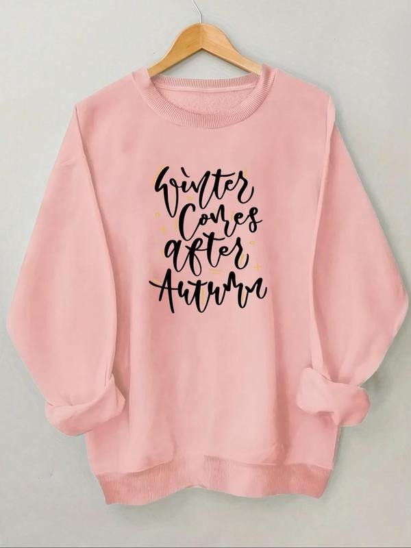 Women's Letter Print Drop Shoulder Sweatshirt, Casual Long Sleeve Round Neck Pullover for Fall & Winter, Women's Clothes...